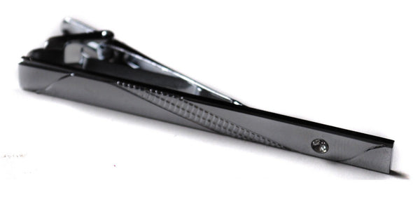 patterned silver tie clip with jewel design