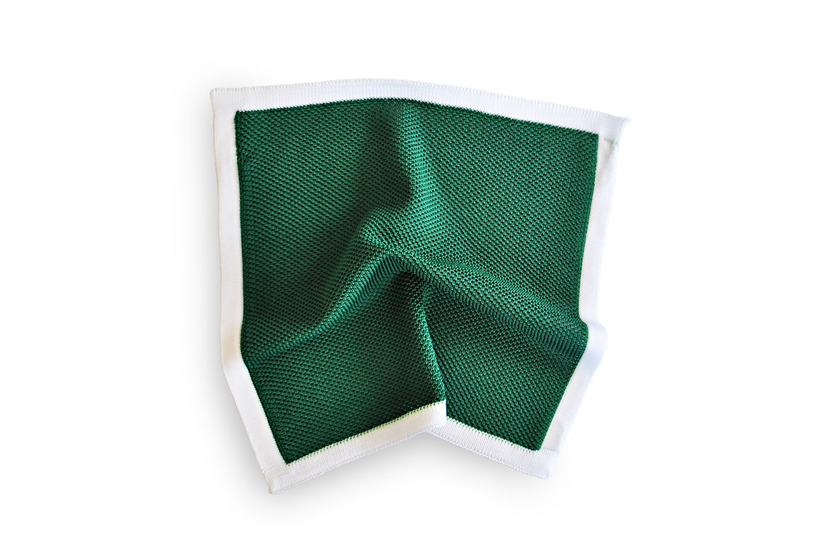 Frederick Thomas green knitted tie with matching pocket square