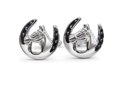 horse and horseshoe silver cufflinks