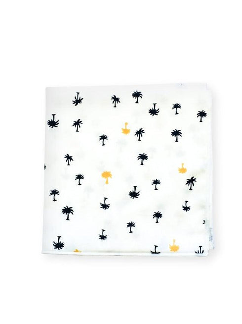 White Cotton Pocket Square with Palm Tree Design