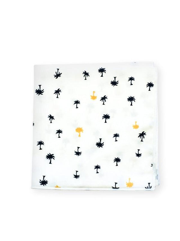 White Cotton Pocket Square with Palm Tree Design
