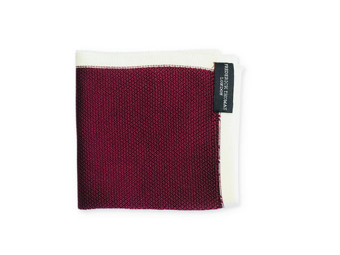 Maroon Knitted Pocket Square with White Edging