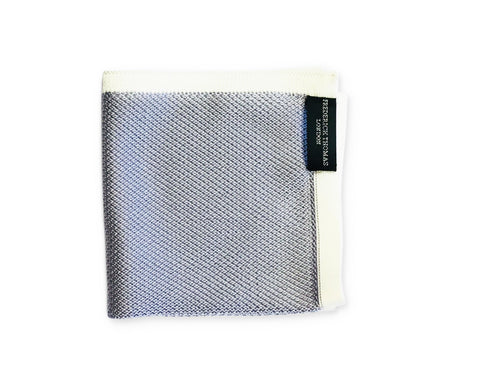 Silver Knitted Pocket Square with White Edging
