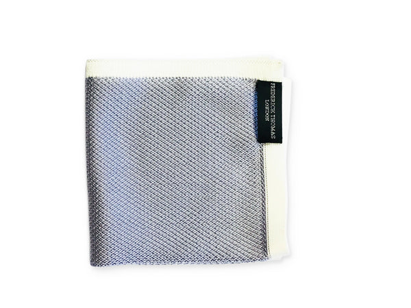 Silver Knitted Pocket Square with White Edging