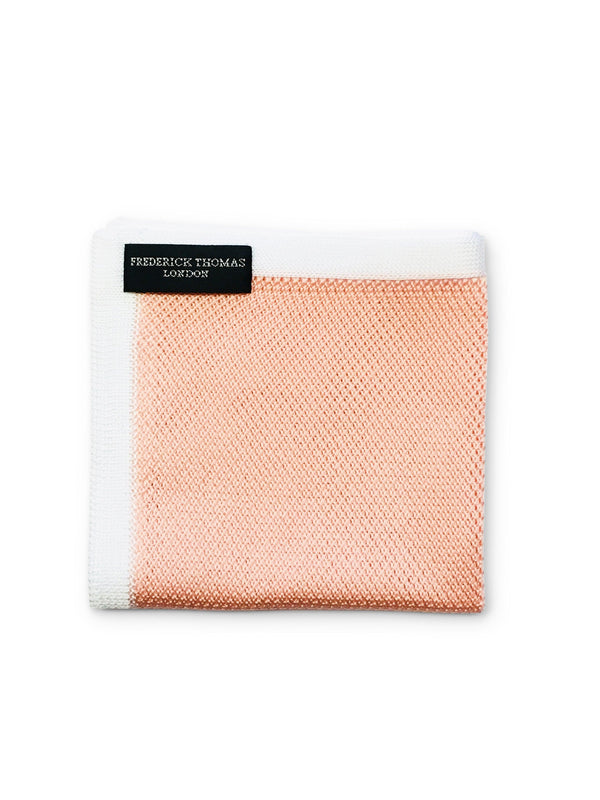 Salmon Knitted Pocket Square with White Edging
