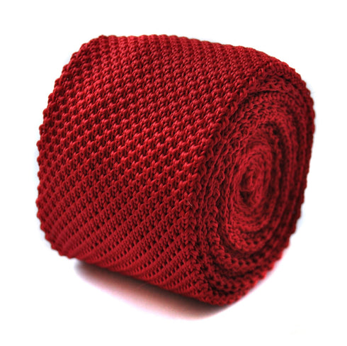 Red Knitted Tie with Matching Pocket Square