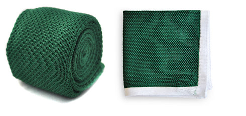 Green Knitted Tie with Matching Pocket Square