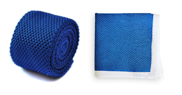 Royal Blue Knitted Tie with Matching Pocket Square