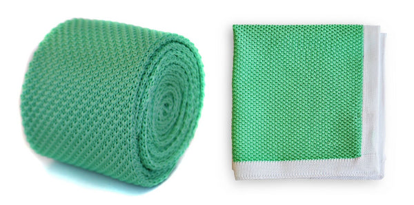 Mint Green Knitted Tie with Matching Pocket Square