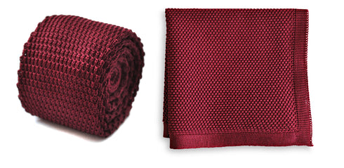 Maroon Knitted Tie with Matching Pocket Square