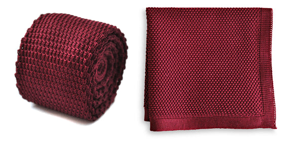 Maroon Knitted Tie with Matching Pocket Square