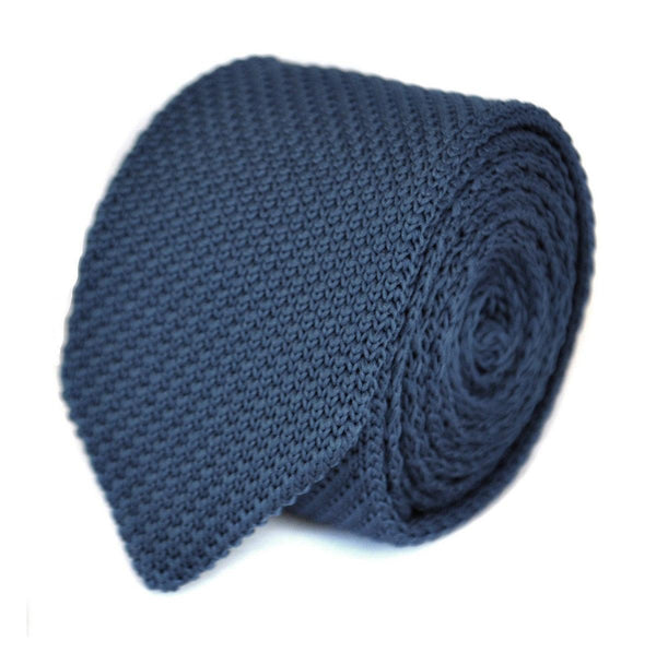 plain navy blue knitted tie with pointed end in standard 8cm width
