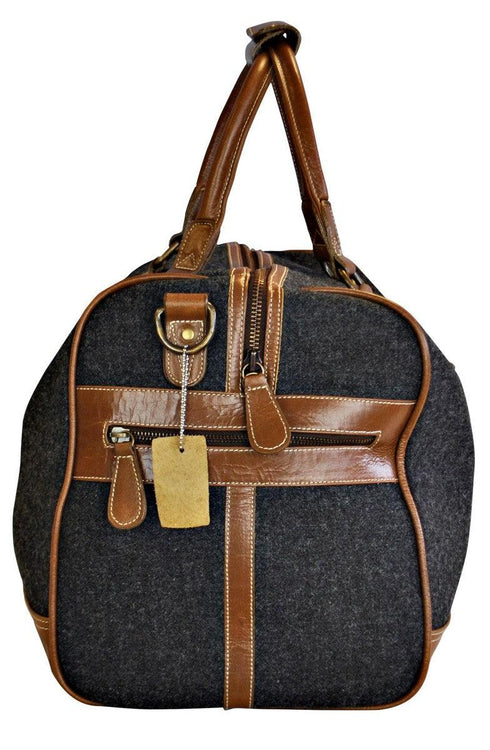 Charcoal grey tweed weekend bag