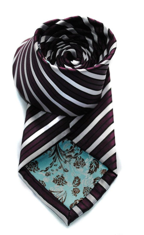 purple and white double stripe striped tie