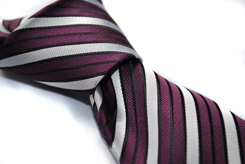 purple and white double stripe striped tie