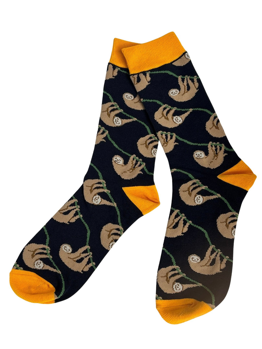 Mens 100% cotton socks with cute quirky sloth jungle design by ...