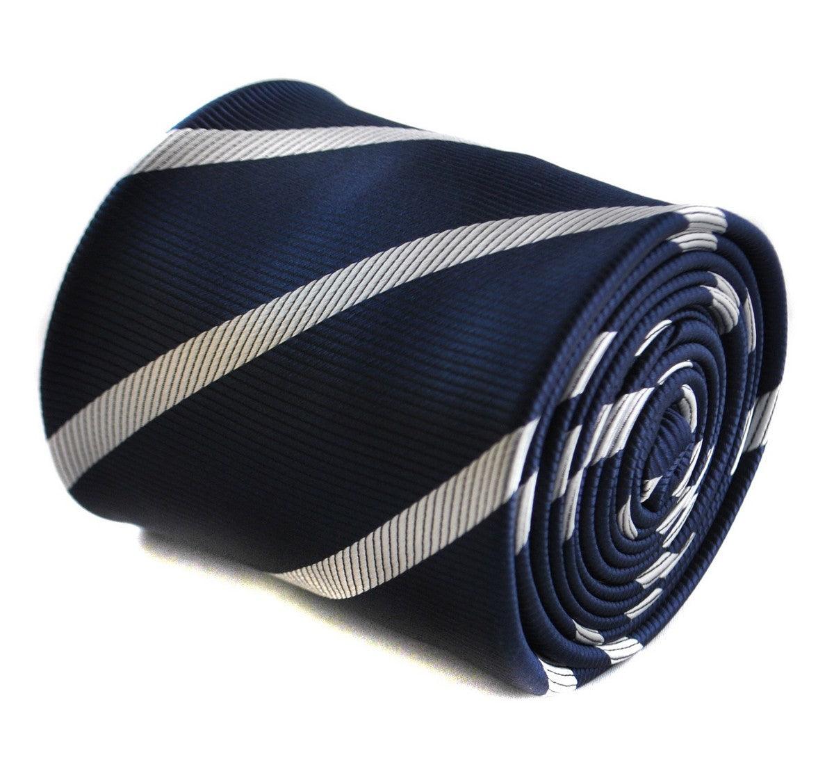 navy tie with white club stripe tie with floral design to the rear ...