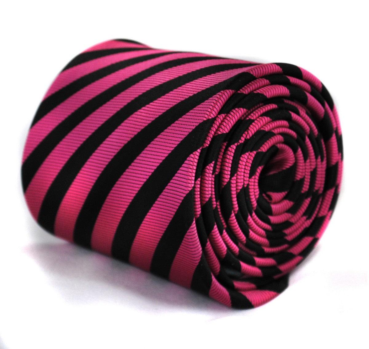 Hot Pink And Black Striped Tie - 100% Polyester Microfiber, 57" Length, 3.25" Width