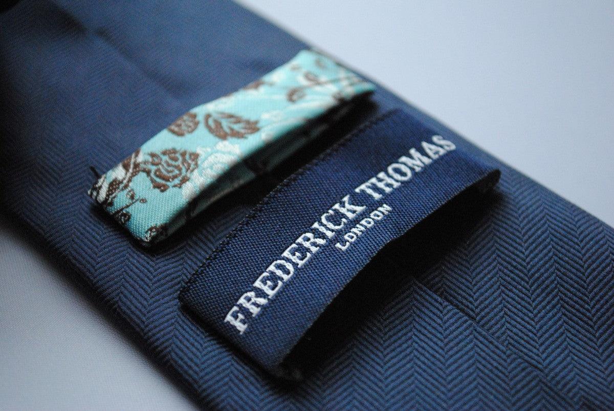 plain navy blue herringbone tie Frederick Thomas handmade tie with ...