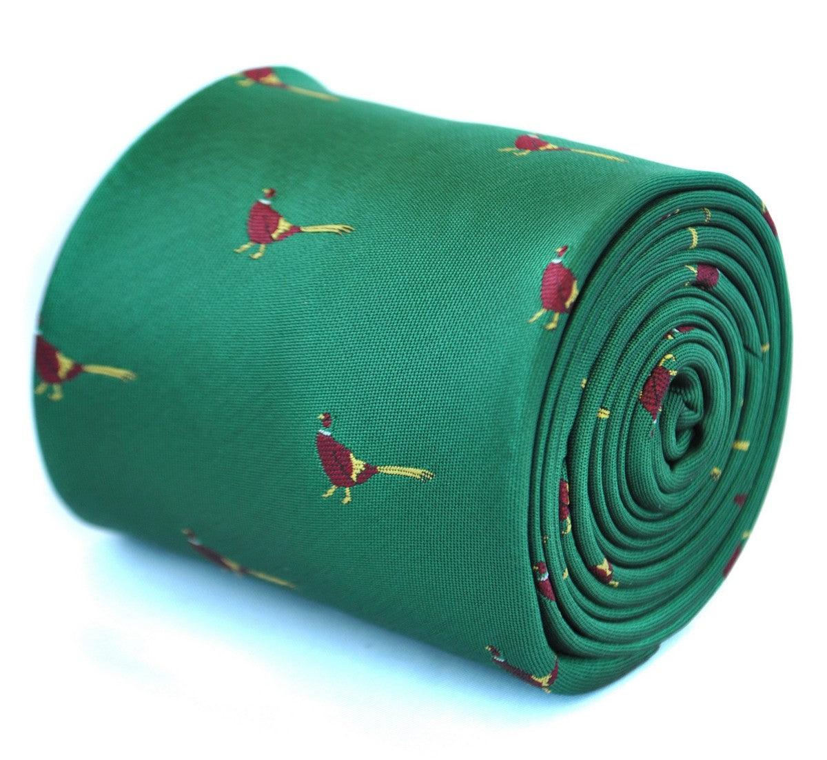 Frederick Thomas Mens Tie – Emerald Green, Embroidered Dinosaur T-Rex, Microfibre